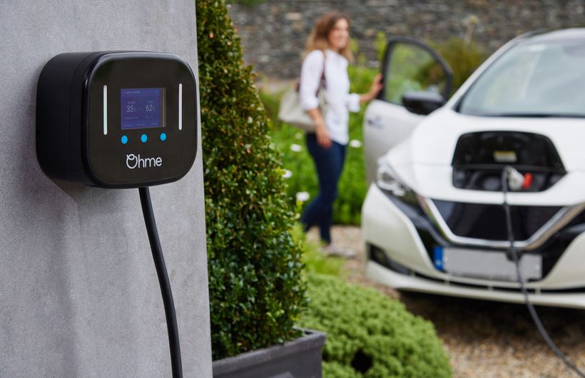 Ohme electric car home charger with a Nissan Leaf